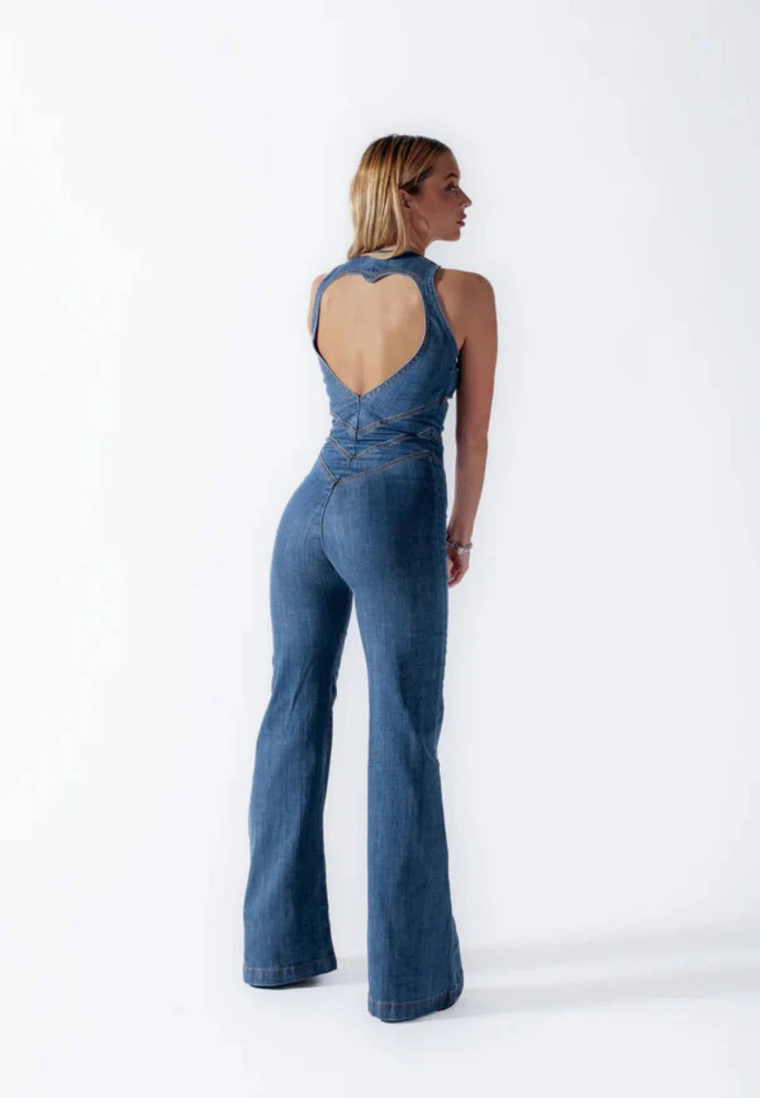 EDITH™ | Denim Jumpsuit med Hjärtformad Rygg