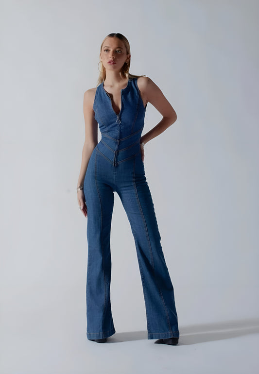 EDITH™ | Denim Jumpsuit med Hjärtformad Rygg